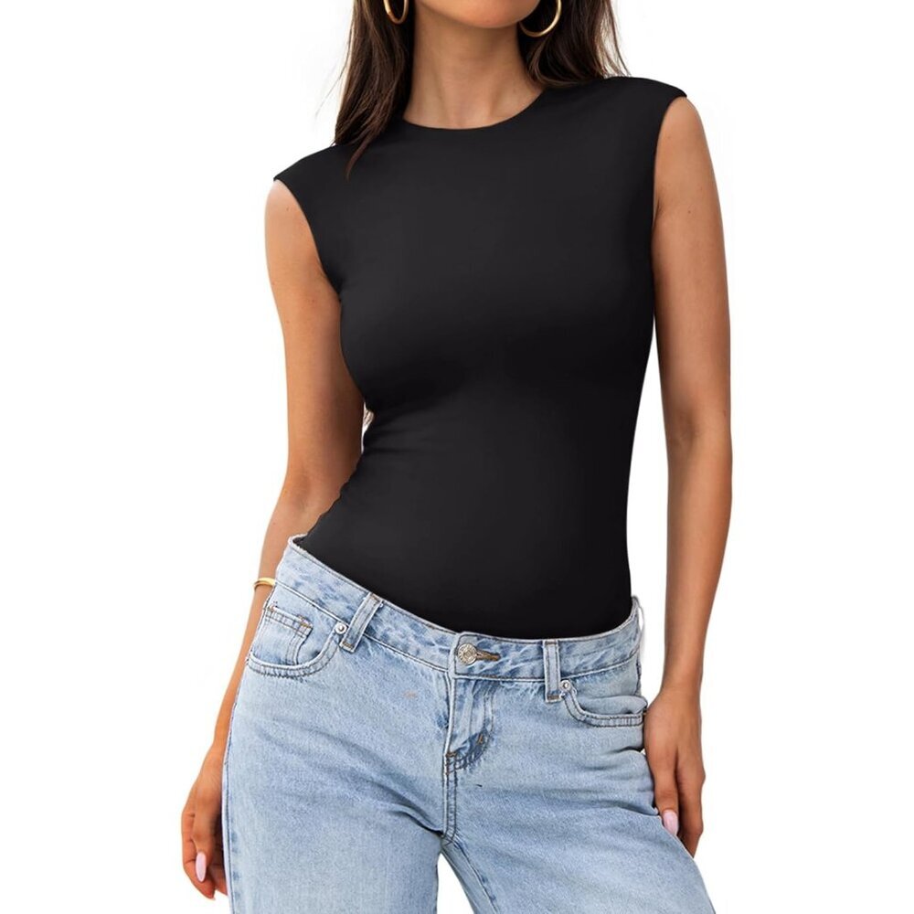 Women's Sleeveless Bodysuit Double Layered Stretchy Fitted Tank Top